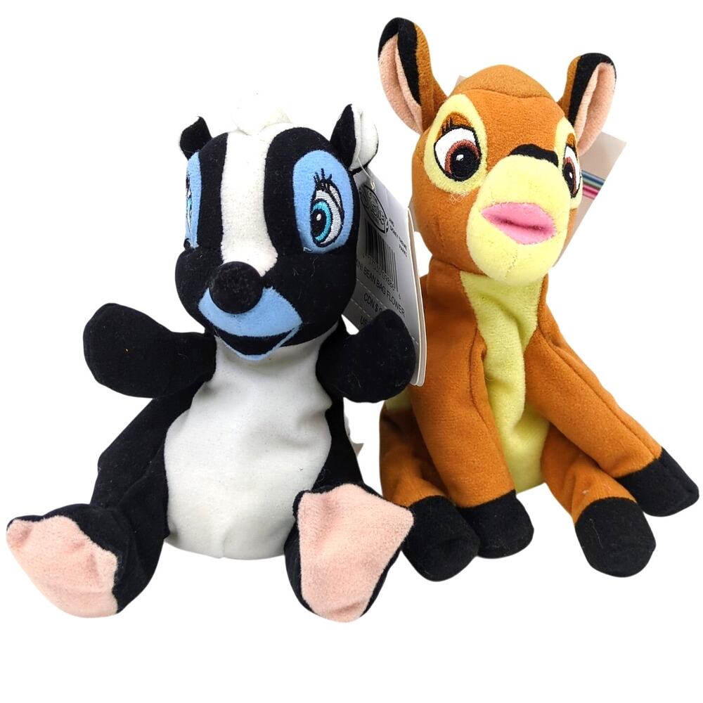 Bambi Flower Mini 7" Bean Bag Plush Deer Skunk NWT Disney Store Stuffed Animals